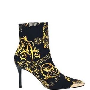 Versace Jeans Couture Black and Yellow Heeled Bootie Size 39